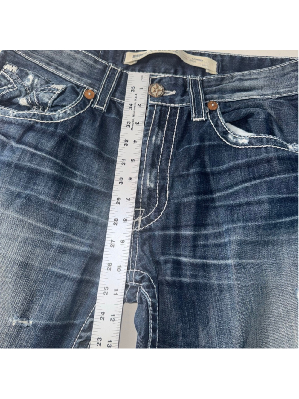 Big Star Pioneer Bootcut Jeans 34R Blue The Legendary Distressed Thick Stitch - Picture 13 of 16